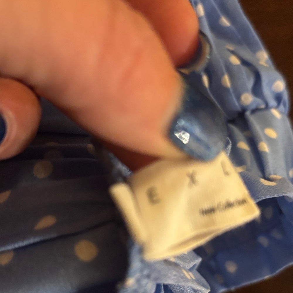 Blue Polka Dot Pleated A-Line Skirt - Picture 3 of 8